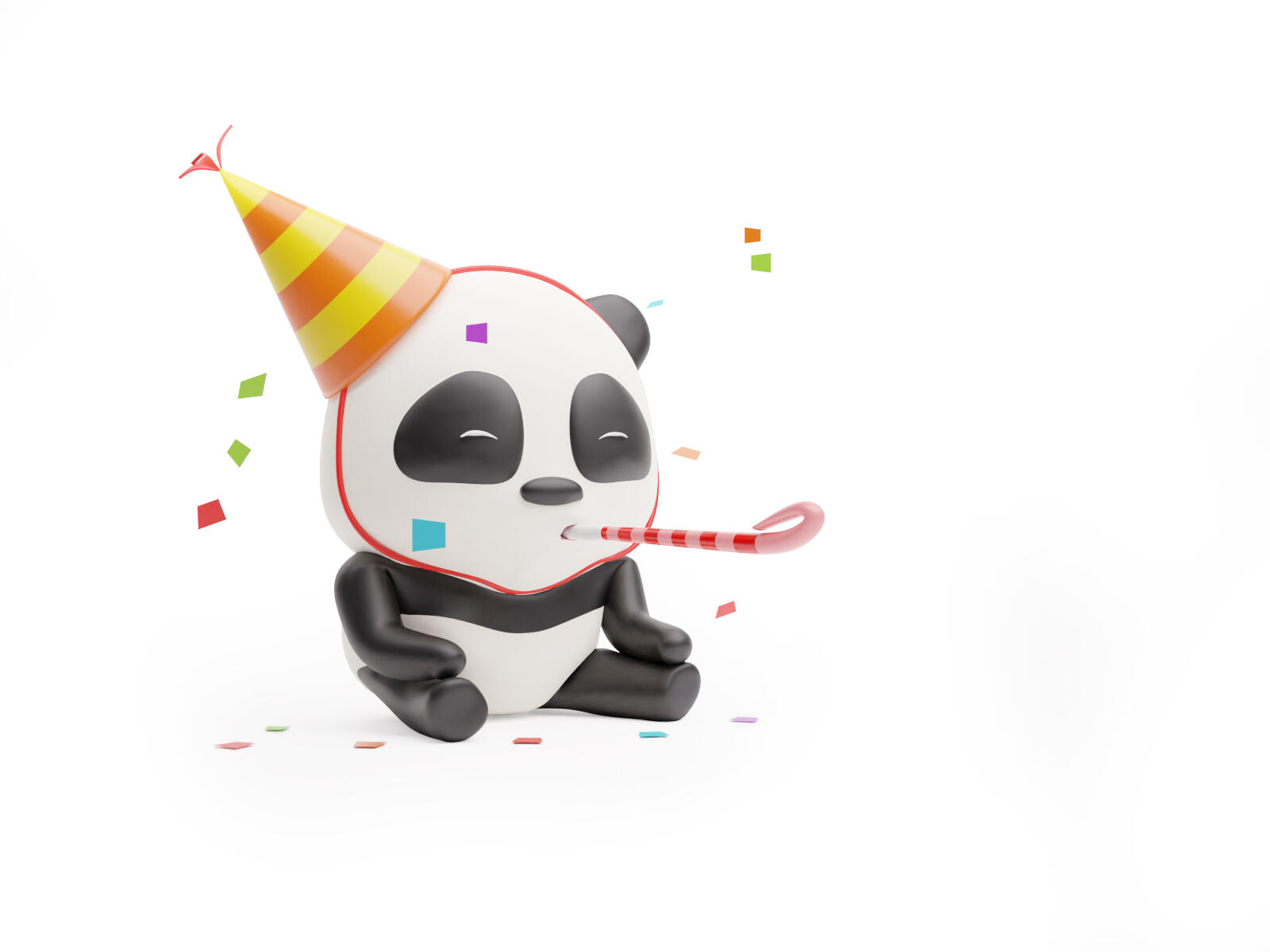 3D cute Panda is celebration with confetti.