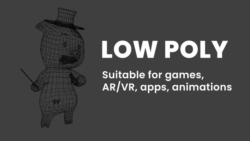 Well-done squad low poly topology makes 3D animals suitable for games, AR/VR apps or 3D animation